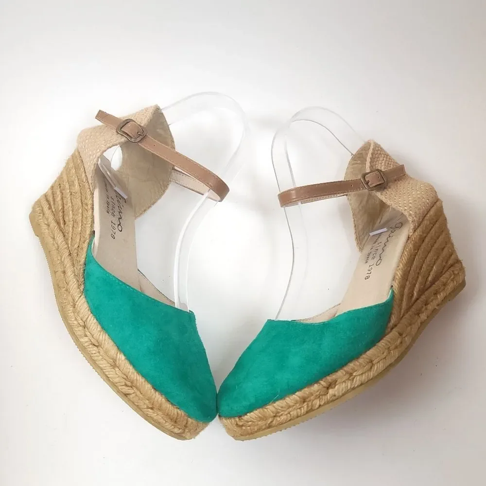 GAIMO Espadrilles Handmade Spain Wedge green Sandals shoes Size 8.5